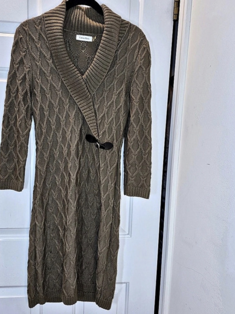 Calvin Klein Cable Knit Toggle Cardigan Brown Size Medium